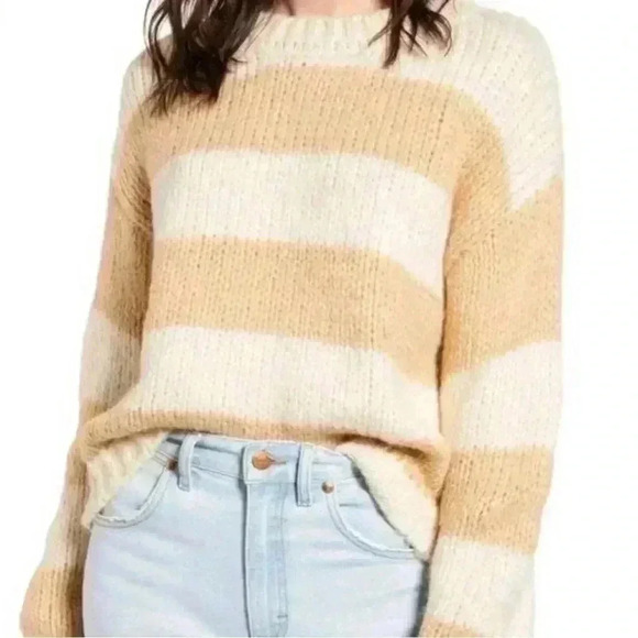 Hiatus beige tan striped chunky knit sweater women’s size Large new - Picture 1 of 14